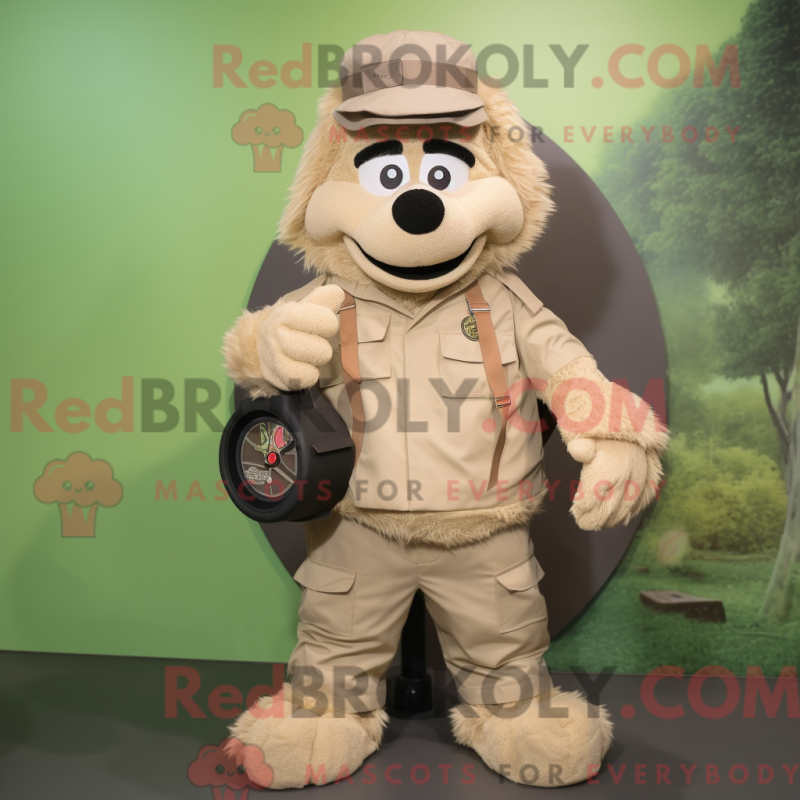 Mascot character of a Beige Wrist Watch dressed with a Cargo Pants and Backpacks Mascot character of a Beige Wrist Watch dressed with a Cargo Pants and Backpacks