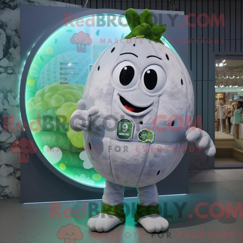 Mascot character of a Silver Melon dressed with a Overalls and Digital watches Mascot character of a Silver Melon dressed with a Overalls and Digital watches