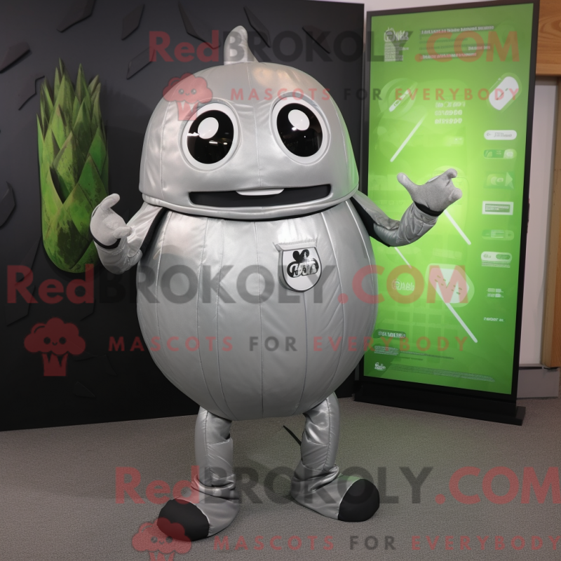 Mascot character of a Silver Melon dressed with a Overalls and Digital watches Mascot character of a Silver Melon dressed with a Overalls and Digital watches