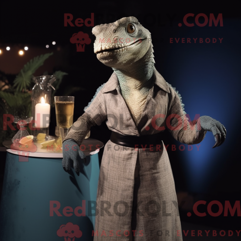 Mascot character of a Komodo Dragon dressed with a Cocktail Dress and Belts Mascot character of a Komodo Dragon dressed with a Cocktail Dress and Belts