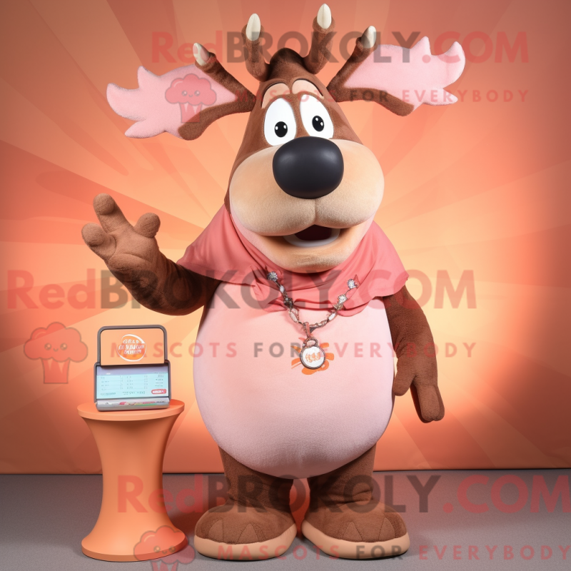 Mascot character of a Peach Moose dressed with a Long Sleeve Tee and Necklaces Mascot character of a Peach Moose dressed with a Long Sleeve Tee and Necklaces