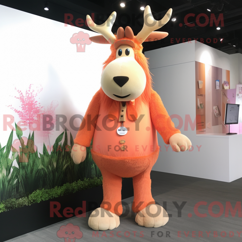 Mascot character of a Peach Moose dressed with a Long Sleeve Tee and Necklaces Mascot character of a Peach Moose dressed with a Long Sleeve Tee and Necklaces