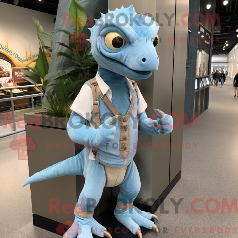 Mascot character of a Sky Blue Dimorphodon dressed with a Chambray Shirt and Bracelet watches Mascot character of a Sky Blue Dimorphodon dressed with a Chambray Shirt and Bracelet watches