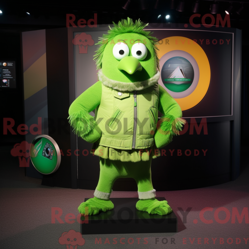 Mascot character of a Lime Green Kiwi dressed with a Sweatshirt and Belts Mascot character of a Lime Green Kiwi dressed with a Sweatshirt and Belts