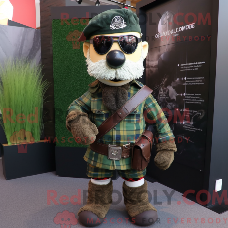 Mascot character of a Green Para Commando dressed with a Flannel Shirt and Cummerbunds Mascot character of a Green Para Commando dressed with a Flannel Shirt and Cummerbunds