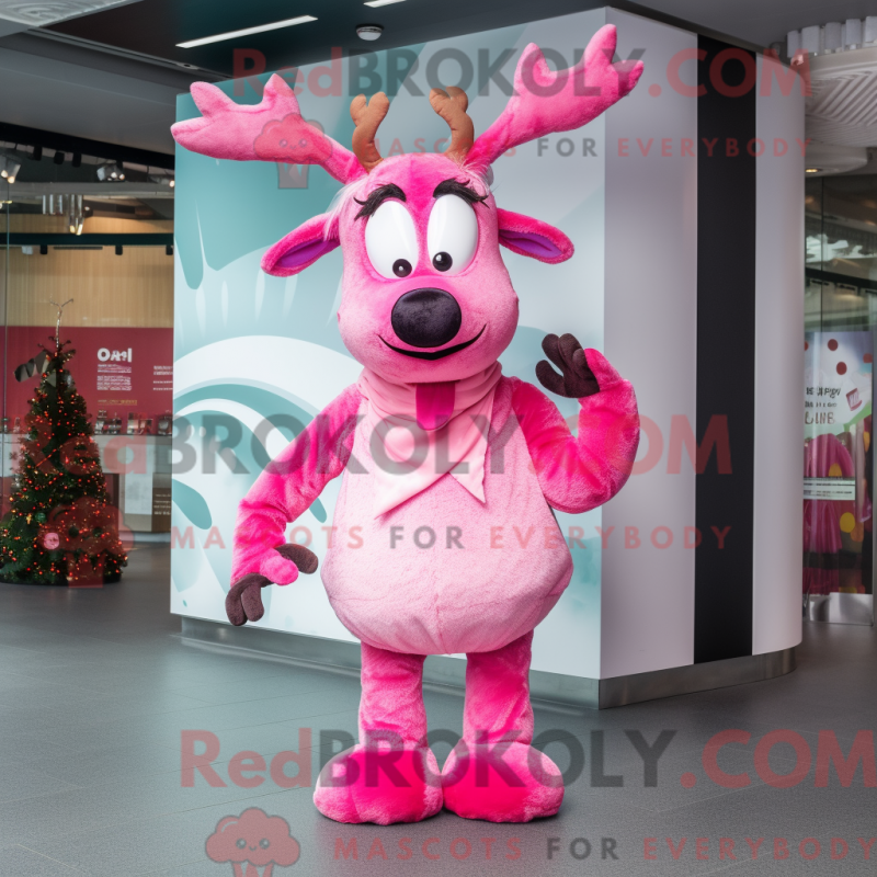 Mascot character of a Pink Reindeer dressed with a Trousers and Scarf clips Mascot character of a Pink Reindeer dressed with a Trousers and Scarf clips