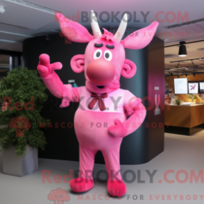 Mascot character of a Pink Reindeer dressed with a Trousers and Scarf clips