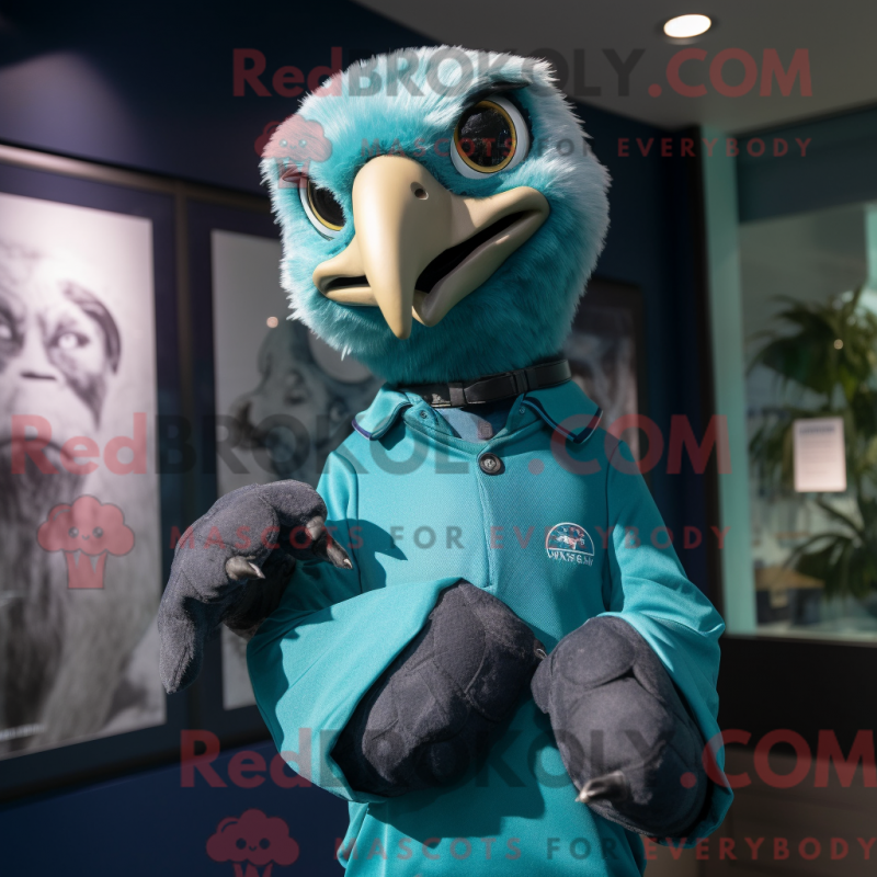 Mascot character of a Teal Haast'S Eagle dressed with a Turtleneck and Smartwatches Mascot character of a Teal Haast'S Eagle dressed with a Turtleneck and Smartwatches