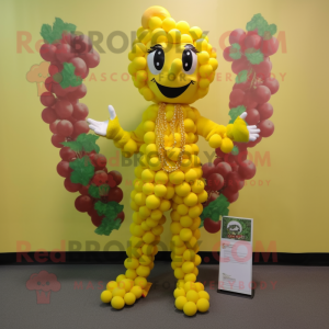 Yellow Grape mascot costume character dressed with a Capri Pants and Bracelets