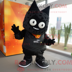 Mascot character of a Black Nachos dressed with a Romper and Shoe laces