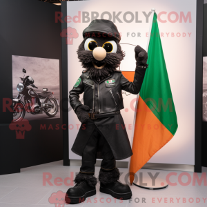 Mascot character of a Black Irish Flag dressed with a Leather Jacket and Briefcases