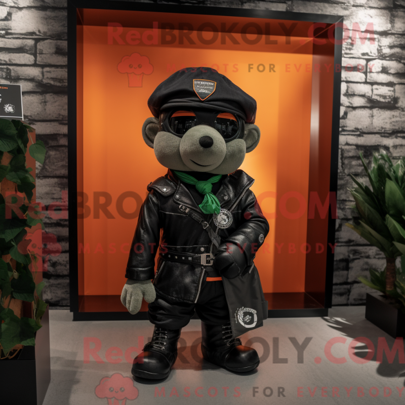 Mascot character of a Black Irish Flag dressed with a Leather Jacket and Briefcases Mascot character of a Black Irish Flag dressed with a Leather Jacket and Briefcases
