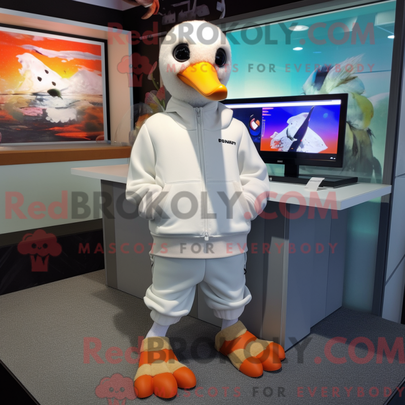 Mascot character of a Albatross dressed with a Sweater and Shoe clips Mascot character of a Albatross dressed with a Sweater and Shoe clips