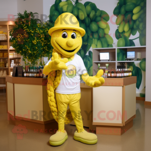 Yellow Grape mascot costume character dressed with a Capri Pants and Bracelets