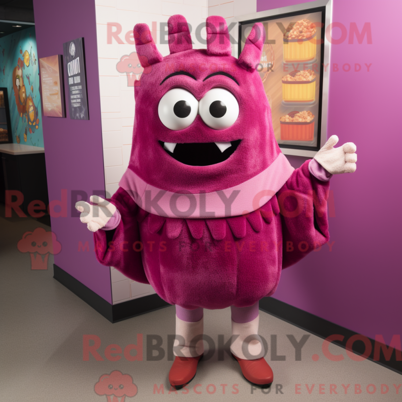 Mascot character of a Magenta Enchiladas dressed with a Sweater and Mittens Mascot character of a Magenta Enchiladas dressed with a Sweater and Mittens
