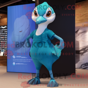 Mascot character of a Teal Swan dressed with a One-Piece Swimsuit and Shoe laces