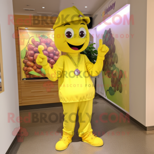 Yellow Grape mascot costume character dressed with a Capri Pants and Bracelets