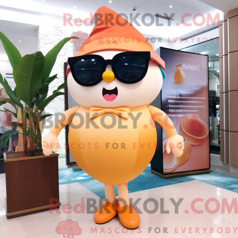 Mascot character of a Peach Hourglass dressed with a Bikini and Sunglasses Mascot character of a Peach Hourglass dressed with a Bikini and Sunglasses