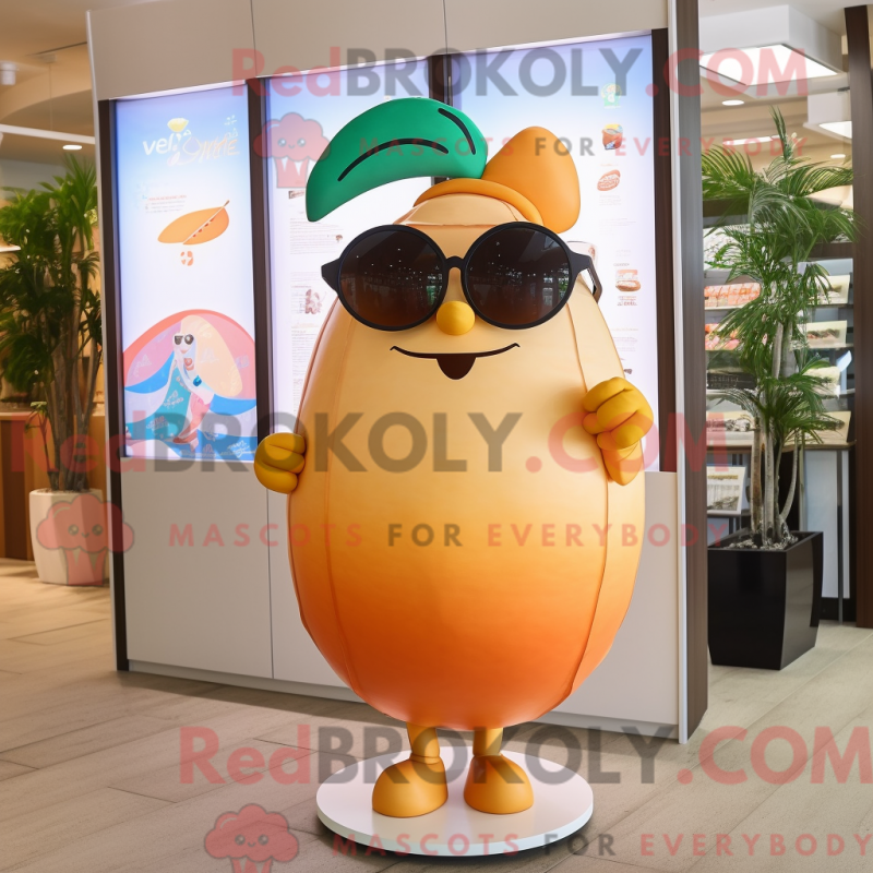 Mascot character of a Peach Hourglass dressed with a Bikini and Sunglasses Mascot character of a Peach Hourglass dressed with a Bikini and Sunglasses