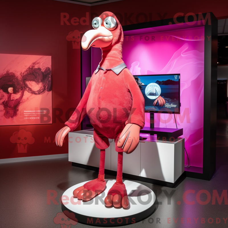 Mascot character of a Maroon Flamingo dressed with a Bodysuit and Shoe laces Mascot character of a Maroon Flamingo dressed with a Bodysuit and Shoe laces
