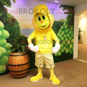 Yellow Grape mascot costume character dressed with a Capri Pants and Bracelets