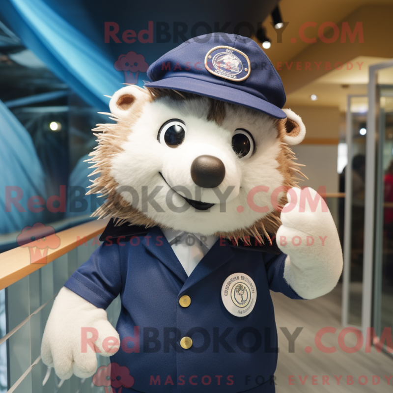 Mascot character of a Navy Hedgehog dressed with a Henley Shirt and Berets Mascot character of a Navy Hedgehog dressed with a Henley Shirt and Berets