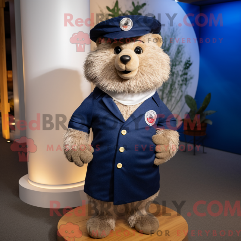 Mascot character of a Navy Hedgehog dressed with a Henley Shirt and Berets Mascot character of a Navy Hedgehog dressed with a Henley Shirt and Berets