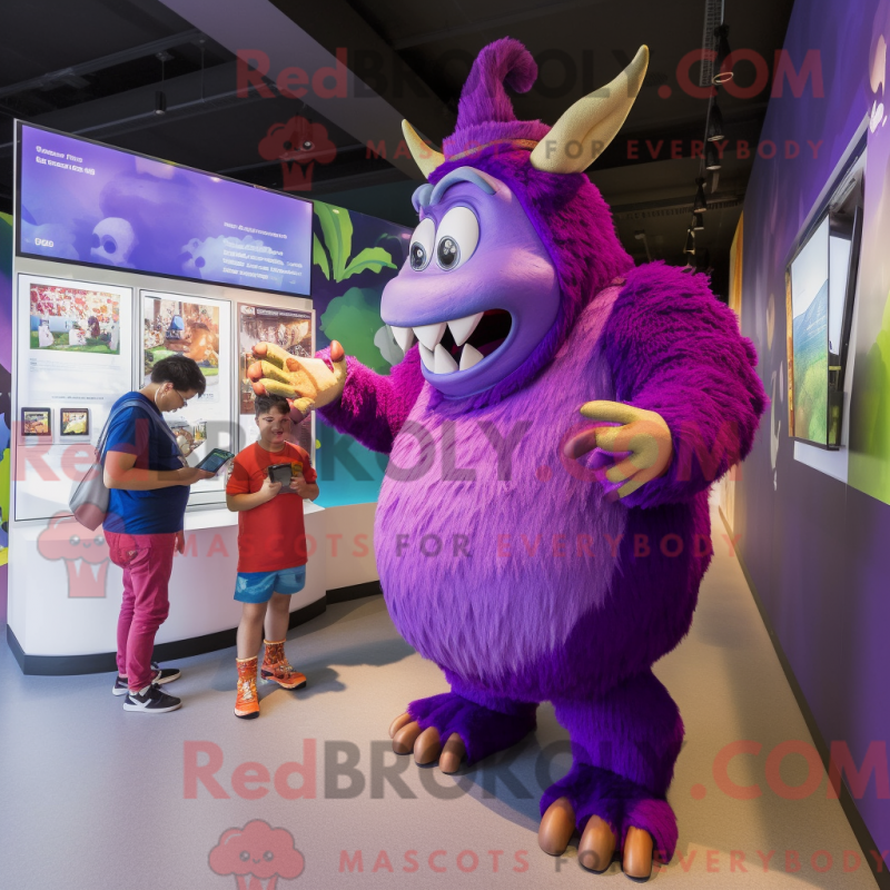Mascot character of a Purple Ogre dressed with a Playsuit and Watches Mascot character of a Purple Ogre dressed with a Playsuit and Watches