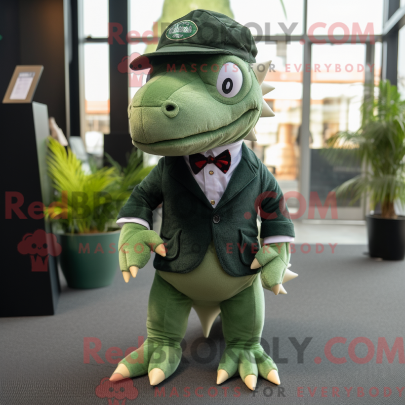 Mascot character of a Olive Stegosaurus dressed with a Blazer and Berets Mascot character of a Olive Stegosaurus dressed with a Blazer and Berets