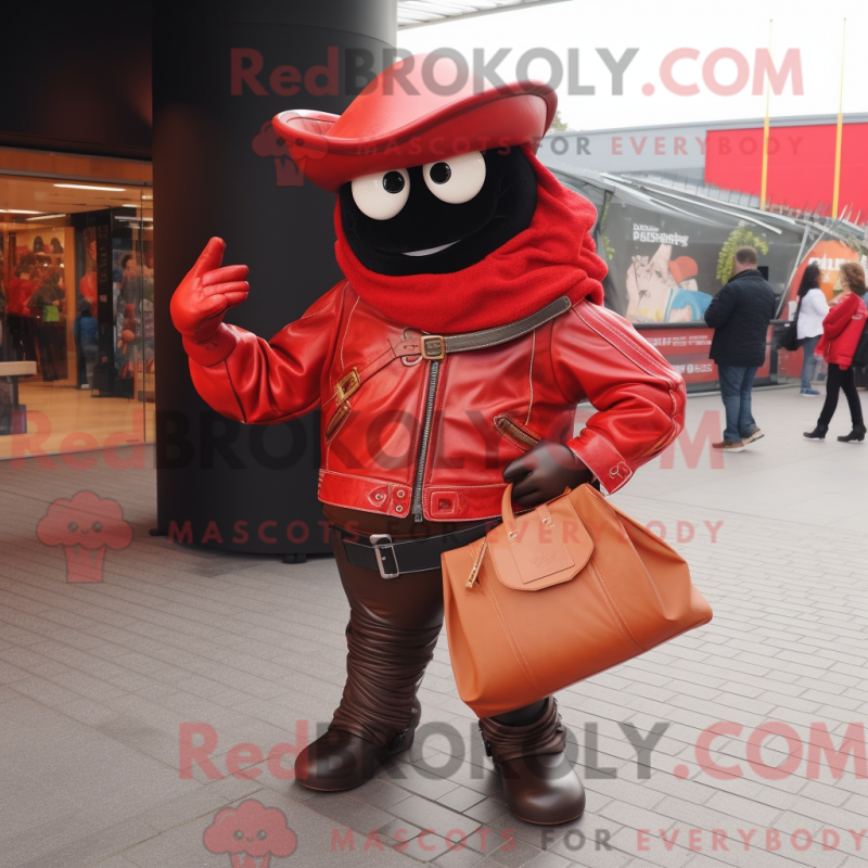 Mascot character of a Red Fajitas dressed with a Leather Jacket and Handbags Mascot character of a Red Fajitas dressed with a Leather Jacket and Handbags