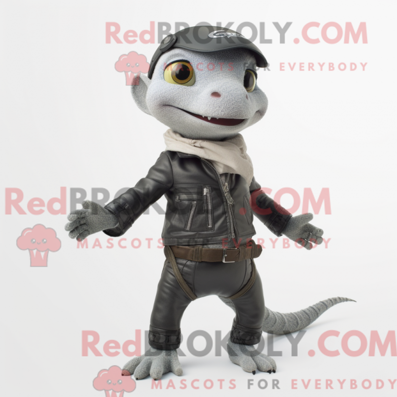 Mascot character of a Gray Geckos dressed with a Biker Jacket and Ties Mascot character of a Gray Geckos dressed with a Biker Jacket and Ties