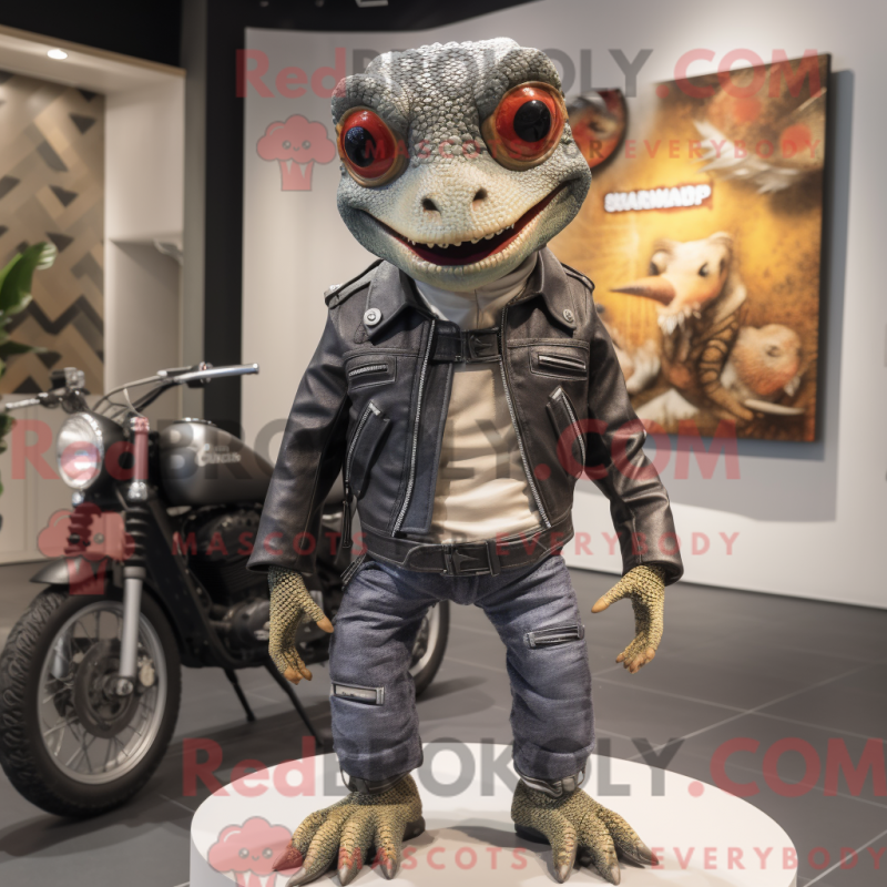 Mascot character of a Gray Geckos dressed with a Biker Jacket and Ties Mascot character of a Gray Geckos dressed with a Biker Jacket and Ties