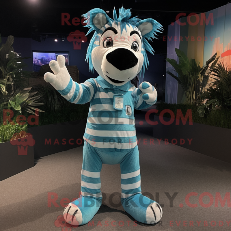 Mascot character of a Cyan Zebra dressed with a Romper and Tie pins Mascot character of a Cyan Zebra dressed with a Romper and Tie pins