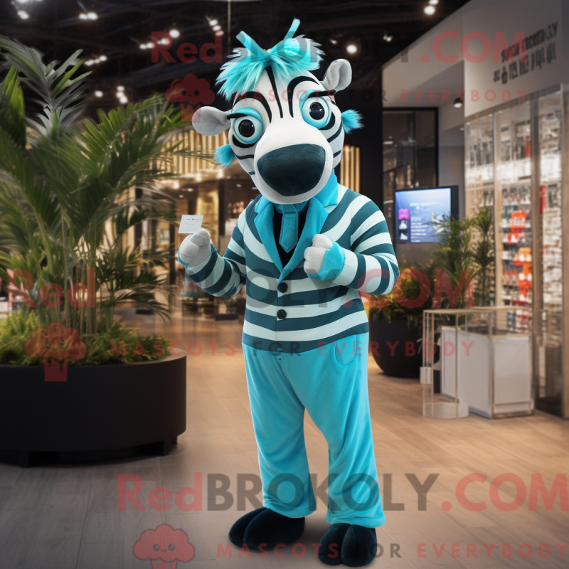Mascot character of a Cyan Zebra dressed with a Romper and Tie pins Mascot character of a Cyan Zebra dressed with a Romper and Tie pins
