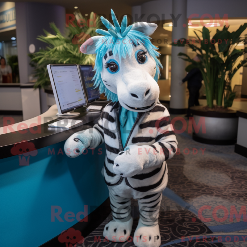 Mascot character of a Cyan Zebra dressed with a Romper and Tie pins Mascot character of a Cyan Zebra dressed with a Romper and Tie pins