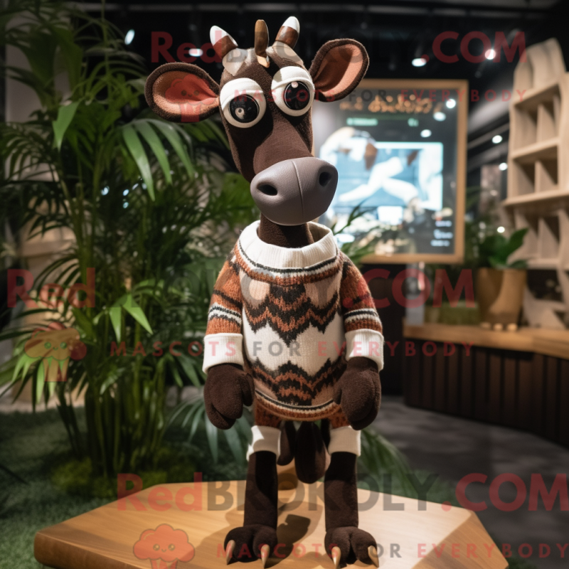 Mascot character of a Okapi dressed with a Sweater and Eyeglasses Mascot character of a Okapi dressed with a Sweater and Eyeglasses