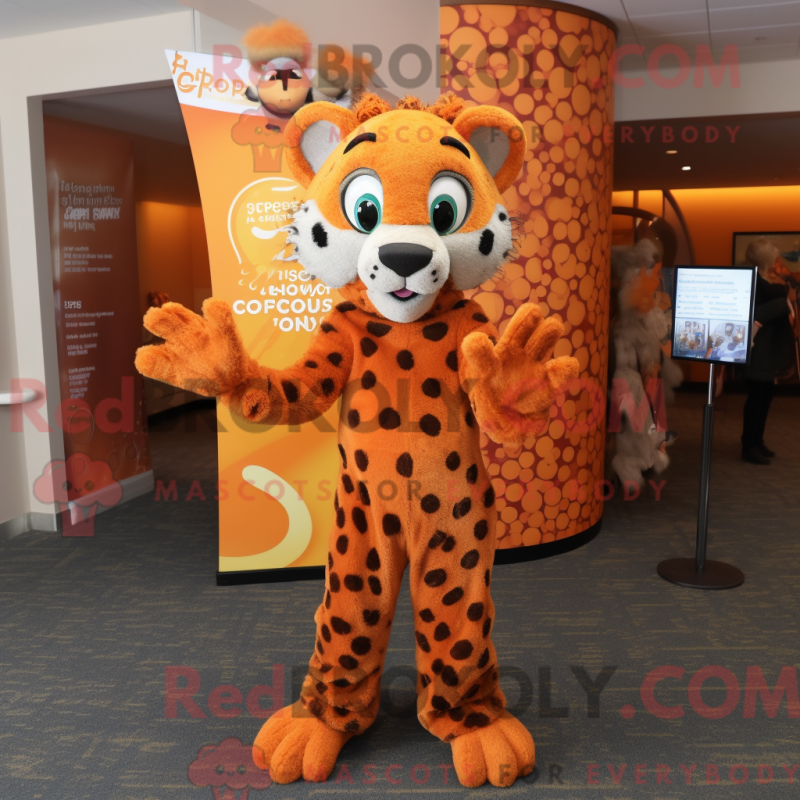 Mascot character of a Orange Cheetah dressed with a Sheath Dress and Mittens Mascot character of a Orange Cheetah dressed with a Sheath Dress and Mittens