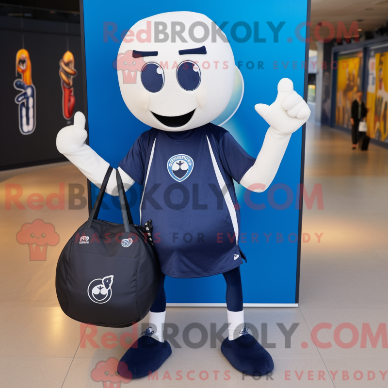 Mascot character of a Navy Handball Ball dressed with a Yoga Pants and Tote bags Mascot character of a Navy Handball Ball dressed with a Yoga Pants and Tote bags