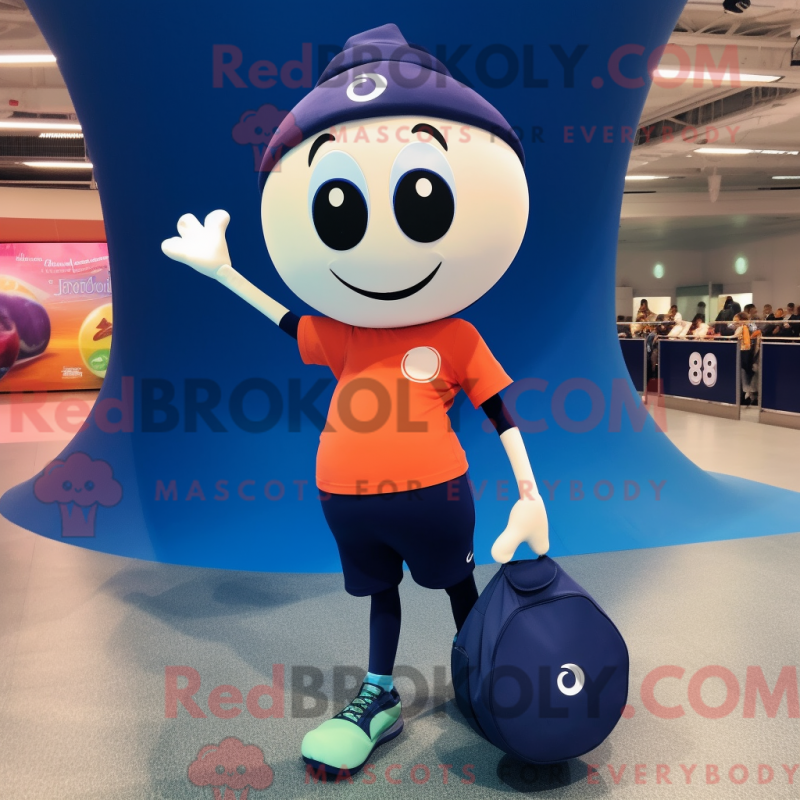 Mascot character of a Navy Handball Ball dressed with a Yoga Pants and Tote bags Mascot character of a Navy Handball Ball dressed with a Yoga Pants and Tote bags