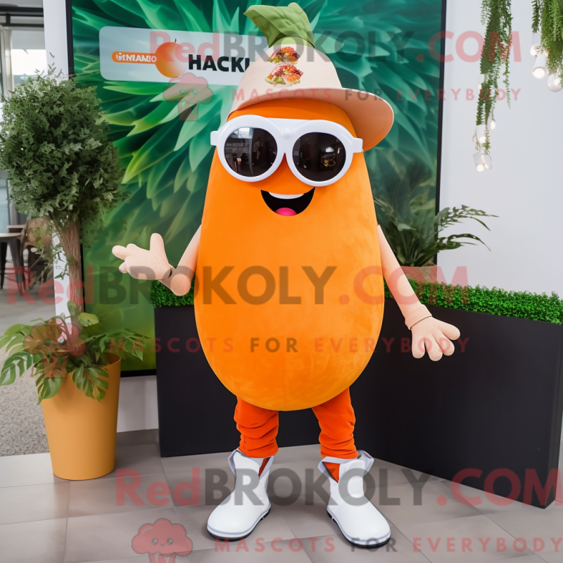 Mascot character of a Orange Shakshuka dressed with a V-Neck Tee and Sunglasses Mascot character of a Orange Shakshuka dressed with a V-Neck Tee and Sunglasses