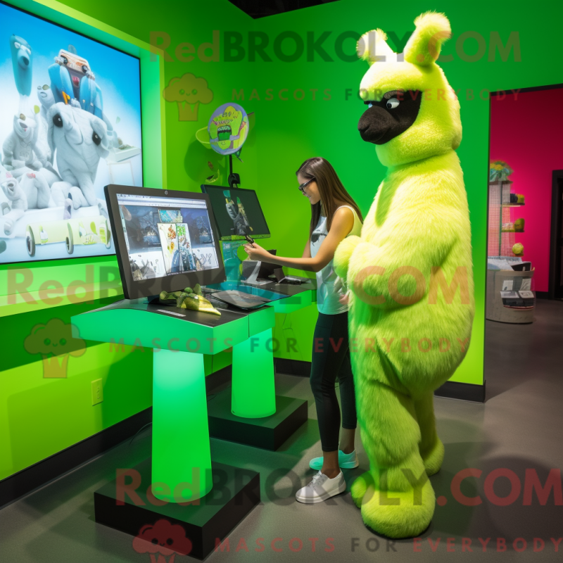 Mascot character of a Lime Green Llama dressed with a Bikini and Watches Mascot character of a Lime Green Llama dressed with a Bikini and Watches