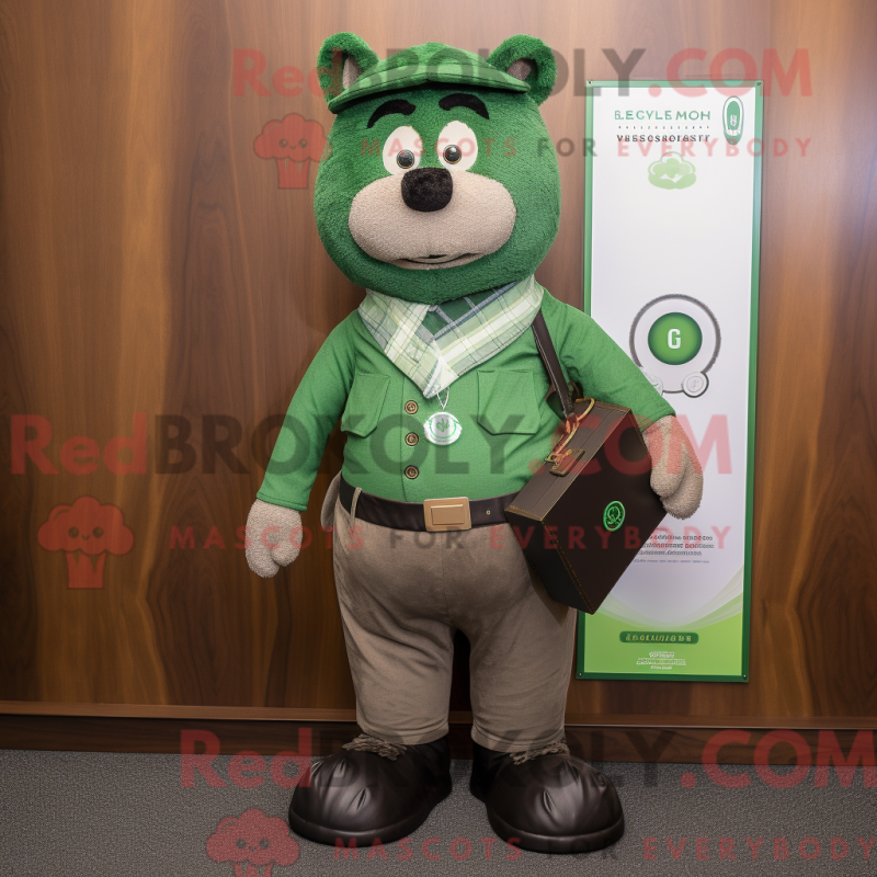 Mascot character of a Green Guinness dressed with a Henley Shirt and Wallets Mascot character of a Green Guinness dressed with a Henley Shirt and Wallets