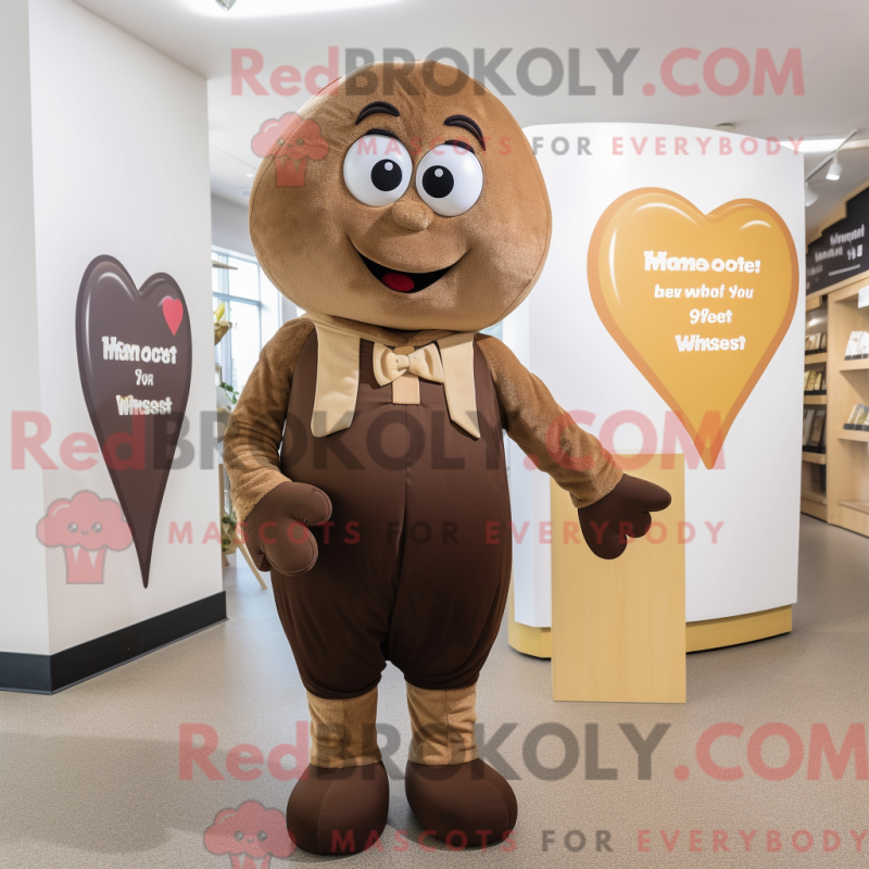 Mascot character of a Brown Heart dressed with a Shift Dress and Suspenders Mascot character of a Brown Heart dressed with a Shift Dress and Suspenders