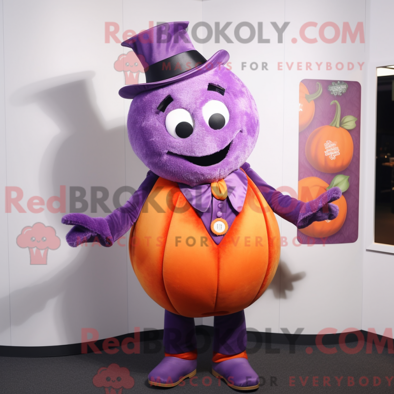Mascot character of a Purple Pumpkin dressed with a Waistcoat and Cummerbunds Mascot character of a Purple Pumpkin dressed with a Waistcoat and Cummerbunds