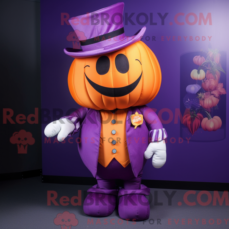 Mascot character of a Purple Pumpkin dressed with a Waistcoat and Cummerbunds Mascot character of a Purple Pumpkin dressed with a Waistcoat and Cummerbunds