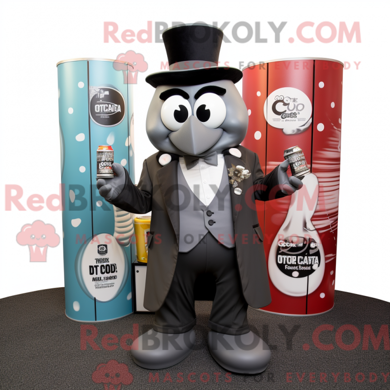 Mascot character of a Gray Soda Can dressed with a Tuxedo and Briefcases Mascot character of a Gray Soda Can dressed with a Tuxedo and Briefcases