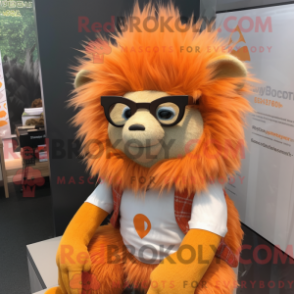 Mascot character of a Orange Porcupine dressed with a Blouse and Eyeglasses