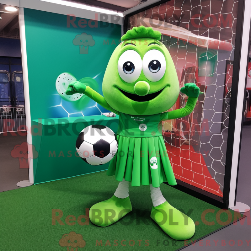 Mascot character of a Green Soccer Goal dressed with a Ball Gown and Wallets Mascot character of a Green Soccer Goal dressed with a Ball Gown and Wallets