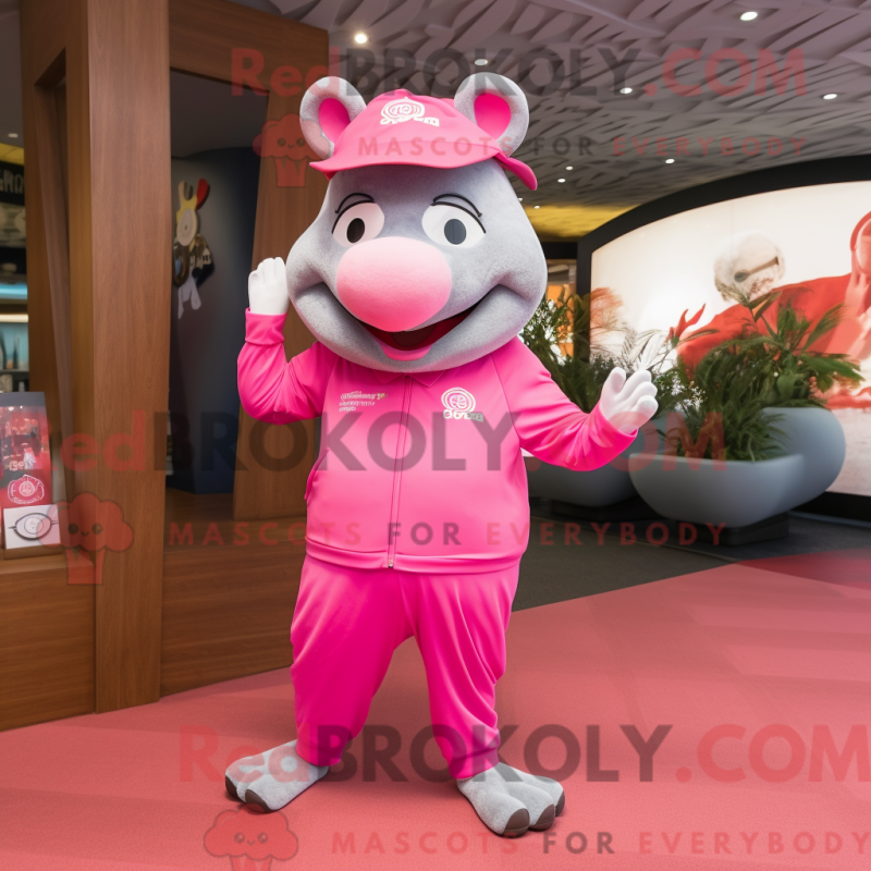 Mascot character of a Pink Sow dressed with a Joggers and Hats Mascot character of a Pink Sow dressed with a Joggers and Hats