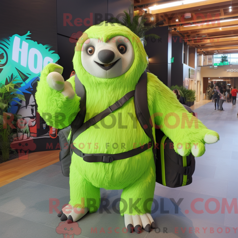 Mascot character of a Lime Green Giant Sloth dressed with a T-Shirt and Backpacks Mascot character of a Lime Green Giant Sloth dressed with a T-Shirt and Backpacks